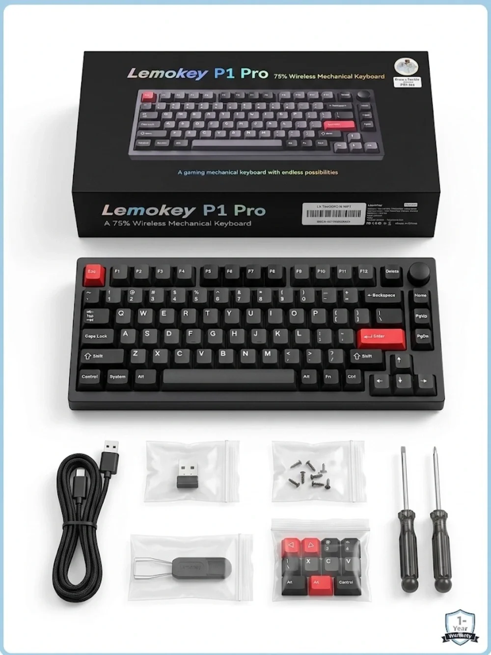 P1 Pro Wireless Mechanical Keyboard - Black with Red Accents